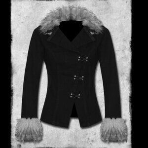 Tripp NYC Women's Jacket XXL Faux Fur Collar Cuffs Goth Punk Black Coat